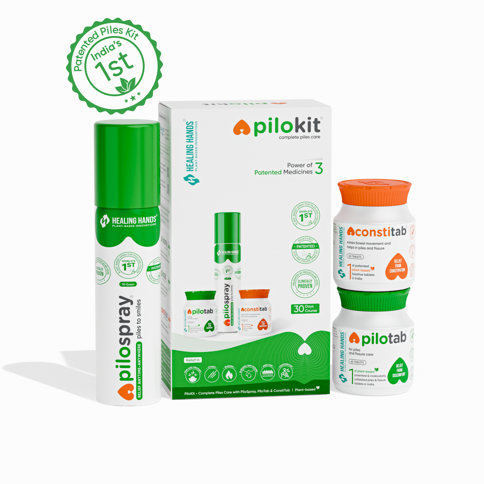 PiloKit Complete Piles Treatment Kit I 30 Days I PiloSpray + PiloTab + ConstiTab