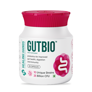 GutBio Probiotic Capsules for Healthy Gut and Immunity I 30 Capsules I 10 Strains - 25 Bn CFUs