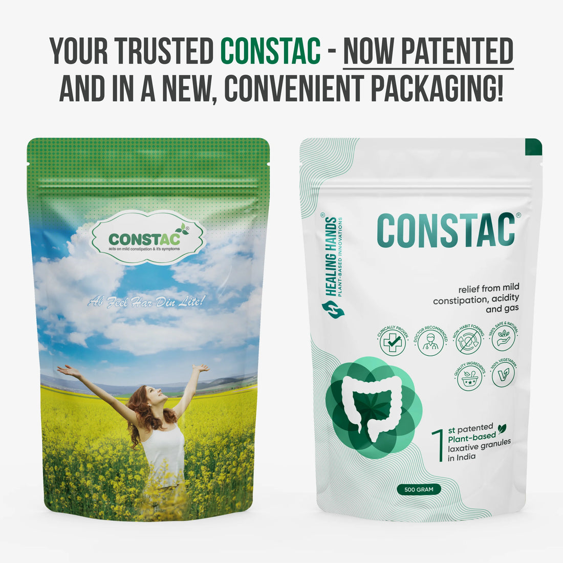 Constac Granules for Mild Constipation 500 g + Free Constac 100 g I India's 1st Patented