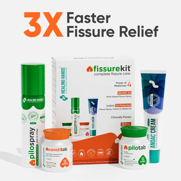 FissureKit Complete Fissure Treatment Kit I 30 Days I PiloSpray + PiloTab + ConsteTab + Anoac Cream I India's 1st Patented