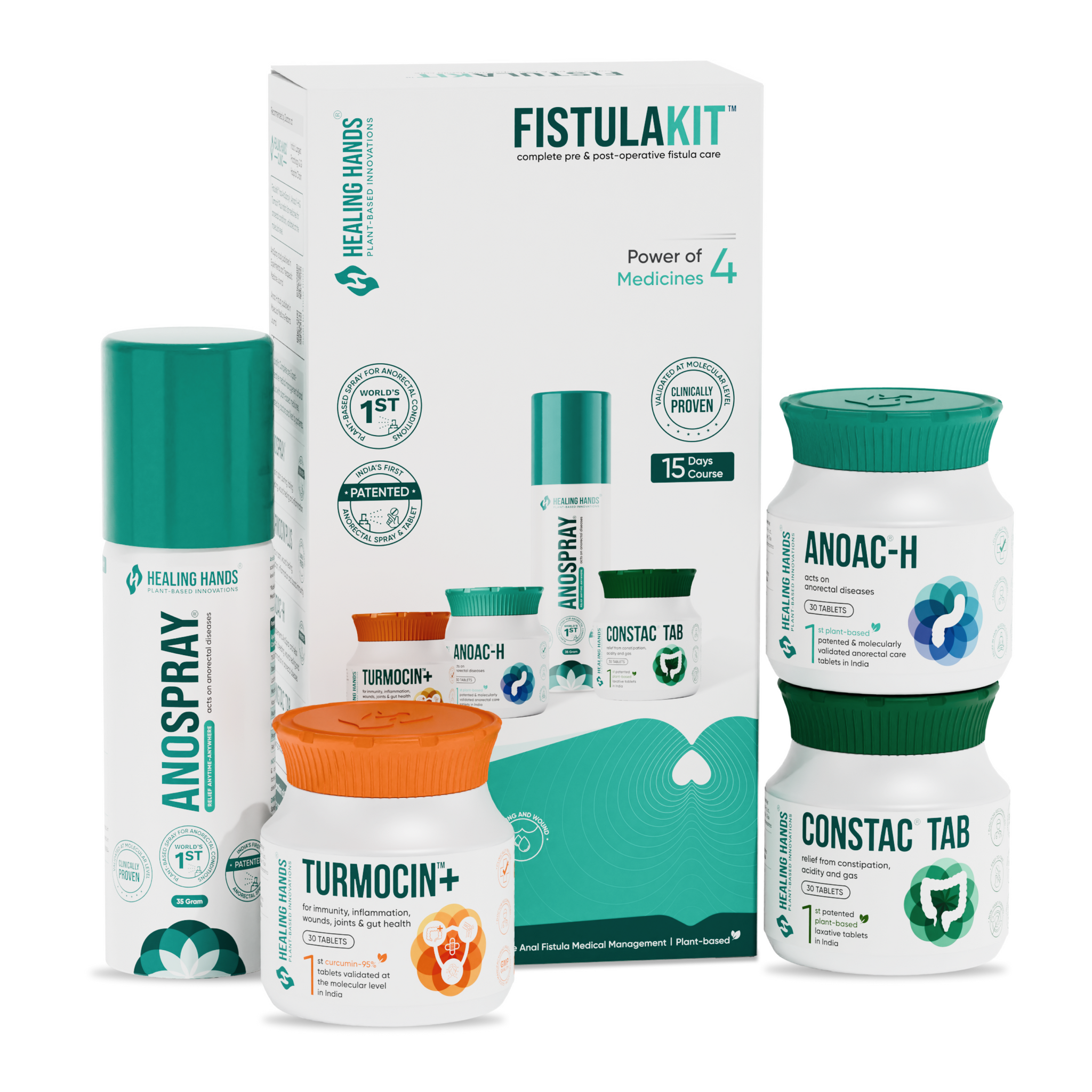 FistulaKit Post-Surgery Anal Fistula Care Kit I AnoSpray + Turmocin Plus + Anoac-H + ConstacTab I Patented Medicines